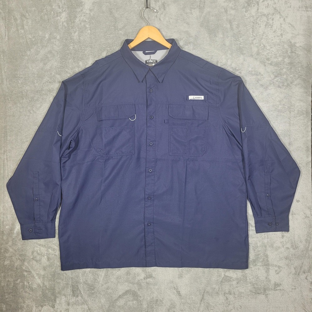 Habit Shirt Mens 2XL Long Sleeve Performance Fishing UPF 40 Vent Mesh Pockets